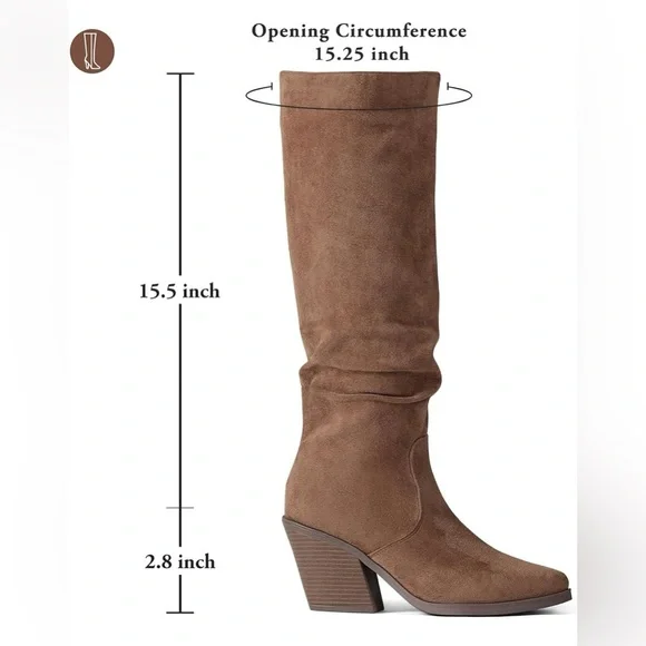 Knee High Faux Suede Chunky Heel Boots - Picture 2 of 9